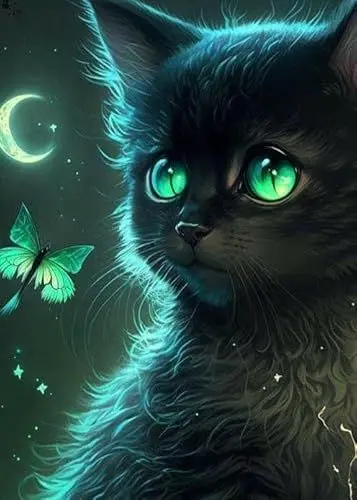 Produktbild: GLXPOG Diamond Painting, Magie Katzen 5D Diamant Painting Bilder Erwachsene Schmetterlinge Full Drill Diamant Malerei Diamond Painting Stickerei Strass für Wand Heimdecor 30x40cm