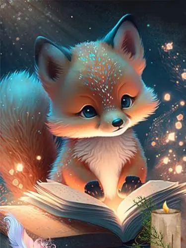 Produktbild: GLXPOG Fisch Diamond Painting Set für Erwachsene, DIY 5D Diamant Painting Lesender Fuchs, Diamond Dots Malen nach Zahlen Diamant Anfänger, Home Wall Decor 30x40cm