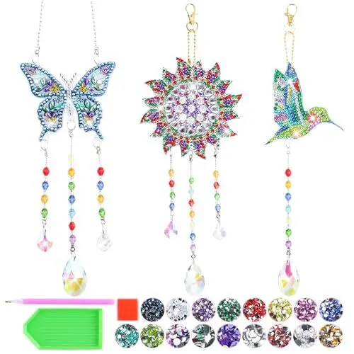 Produktbild: GLXPOG Kristall Diamond Painting Set, Doppelseitige Hängende Ornamente - Diamond Painting Schmetterling, Sonnenfänger,Vogel - Für Erwachsene & Kinder ab 8(3 pack)