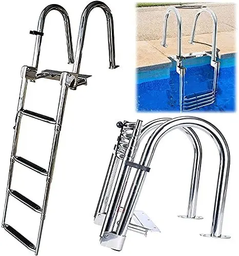 Produktbild: GLZXMQBP Badeleiter Boot Poolleiter Edelstahl Leiter Schwimmbad-Teleskopleiter 4 Stufen Faltbar Bootsleiter, Schwimmdeckleiter Mit Griffen & Breitem Pedal Für Marine Yacht Swimming Pool Dock