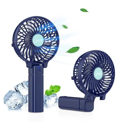 Produktbild: Gmiigu Handventilator, Mini USB Ventilator, ventilator klein akku ventilator mit drei Geschwindigkeiten,usb fan Tragbarer Aufladbar Faltbal Für Reisen Büro Zuhause Draußen (Blau)