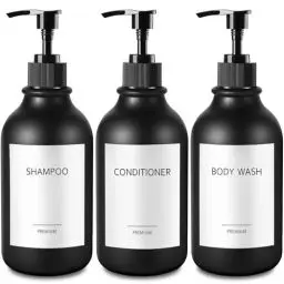 Produktbild: Gmisun Shampoo Flaschen Zum Befullen,3 Duschgel Spender,500ml Seifenspender Schwarz,Shampoo Spender Kunststoff fur Bad, Modern Shampoo Spender Für Dusche, Pumpspender