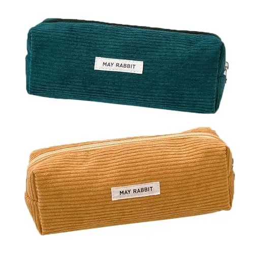 Produktbild: GmwyCzV 2 Stück Pencil Case Cord-Stoff, Waschbar Stiftemäppchen, Tragbares Federmäppchen mit Praktischem Reißverschluss, Aesthetic Federmäppchen, für Teenager Männer Und Frauen (Grün+Gelb)