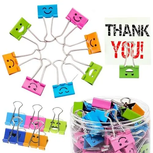 Produktbild: GmwyCzV 40 Stück Foldback Klammern, 19 mm Smiles Foldbackklammer, Klein Mini Binder Clips für Dokumente, Papierklammern Büroklammern Metall Vielzweckklammern für Büro und Haushalt, Bunt