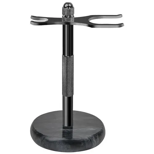 Produktbild: GMYIAK Rasiermesser und Pinsel Ständer,Rasiermesser halter mit Marmorsockel ist stabiler,der Sockel rostet nicht und der eingepasste Schutzabstand schützt Ihre Arbeitsplatte,ein Geschenk(Schwarz)