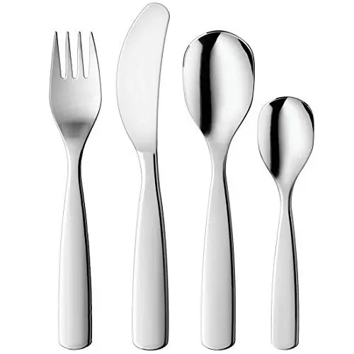 Produktbild: Gnali & Zani Kinder Besteck Set 4-teilig | je 1x Messer, Gabel, Ess- und Teelöffel | Rostfreier Edelstahl | Spülmaschinenfest | Kinderbesteck ab 3 Jahre in hochwertiger Geschenkbox