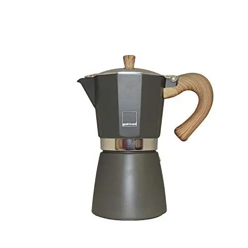 Produktbild: Gnali & Zani Venezia Espressokocher | Grau | Für 6 Tassen | Alle Herdarten inklusive Induktion | Aluminium Espresso kocher | Griffe aus Softtouch-Kunststoff in Holzoptik | Camping Kaffeekocher