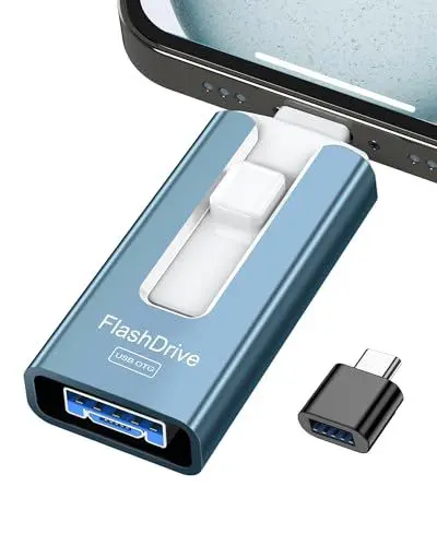 Produktbild: GNASEET USB Stick 256GB für Phone, 4 in 1 USB Speicherstick für Phone/Pad/Android Handy/PC, USB 3.0 Memory Stick High-Speed Flash Laufwerk, Phone Externer Speichererweiterung Fotostick, Blau