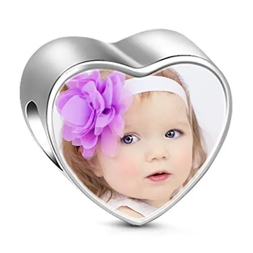 Produktbild: GNOCE Personalisiert Foto Herzform Charm 925 Sterling Silber Immer in meinem Herzen Gravierbares Perlen Charms für Armbänder Halsketten Freunde Familien und Haustiere (silber)