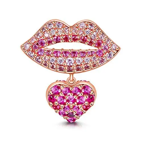 Produktbild: GNOCE Rote Lippen Charm Mit Herzperle 925 Sterling Silber Dich küssen Mund Perlen Charms mit Zirkonia für Armbänder Halsketten
