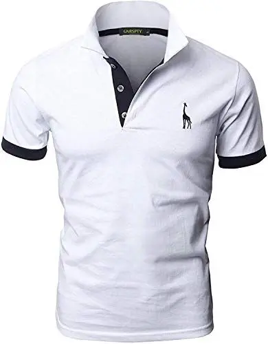 Produktbild: GNRSPTY Poloshirt Herren Kurzarm Polohemd Giraffe Stickerei Einfarbig T-Shirt M-3XL,Weiß,M
