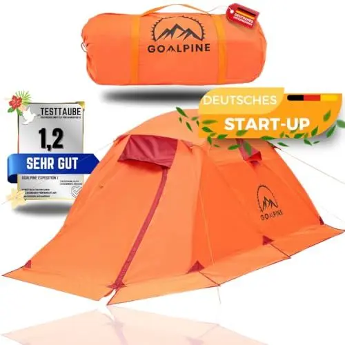 Produktbild: GoAlpine® Expedition I Zelt für 2 große Personen | wasserdicht 4000mm | kleines Packmaß | zum Wandern, Bergtouren & Bikepacking | Ultraleicht | 4 Jahreszeiten | nutzbar als Winterzelt & Camping