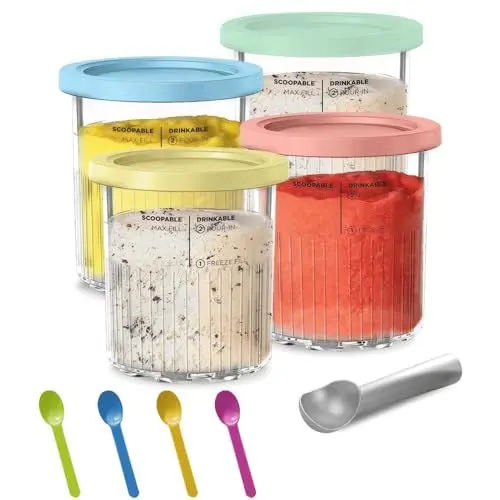 Produktbild: Gobesty 4 Stück Creami Behälter Nc500eu Behälter Ersatz für Ninja, Creami Pint Behälter mit Deckel, Eisbehälter Dessert Tubs, Eiscremebehälter Eismaschine Zubehör für NC501 NC500-Serie