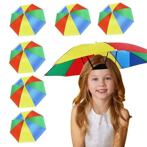Produktbild: Gobesty 6 PCS Regenschirm Hut, Regenschirm für Regen und Sonne, Outdoor Angeln Regenschirm Cap, Faltbarer Regenschirmhut, Regenbogen Regenschirm Hut, Angelhut, Sonnenschutz, Regenschutz