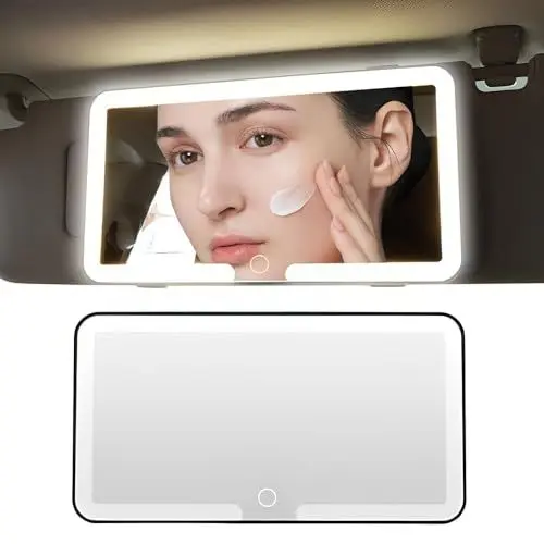 Produktbild: Gobesty Auto Kosmetikspiegel, Universal Sonnenblende Spiegel Schminkspiegel mit Licht für Auto, Autovisier Kosmetikspiegel mit 3 Lichtmodi, Beleuchteter Spiegel USB Aufladbar Autospiegel Beleuchtung