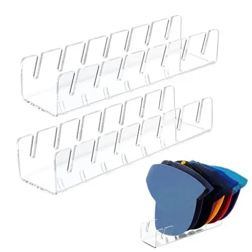 Produktbild: Gobesty Cap Halterung Acryl, 2 Stück Huthalter für Baseball Cap, No Installieren Kappenhalter, Acryl Cap Halter, Cap Organizer für 14 Baseball Caps, Hutständer für Schlafzimmer, Schrank, Büro