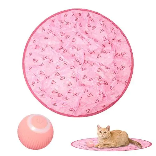 Produktbild: Gobesty Elektrisch Katzenspielzeug Ball, 2 in 1 Interaktives Katzenspielzeug mit LED-Licht USB Wiederaufladbarer, Katzenball Spielzeug 360° Selbstrollender Elektrisch Ball Mit Spielmatte