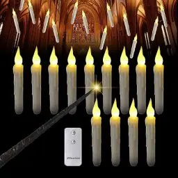 Produktbild: Gobesty Flammenlose Spitzkerzen Mit Zauberstab, 12 Stück LED Kerzen Flackernd, Schwebende Kerzen, Led Flammenlose Flackernde Stabkerzen Für Halloween Weihnachten Geburtstag Hochzeit Party, Warm Light