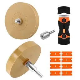 Produktbild: Gobesty Folienradierer mit Adapter, 2 Stücke Aufkleberentferner Radierscheibe, Radierer Gummi Aufkleber Entferner, Professionellen Entfernen von Folien und Kleberesten am Fahrzeug, Auto oder Motorrad