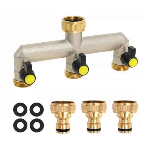 Produktbild: Gobesty Garten Wasserverteiler, Wasserverteiler 3 Wege, 3er Verteiler 3/4 Adapter mit Kugelhahn, Wasser Verteiler mit Wasserhahn Adapter zum Regulieren und Absperren des Wasserflusses