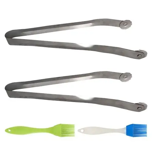 Produktbild: Gobesty Grillzange Drehbar, 2 Stück Grillzange mit Rädchen, Neu BBQ Grillzange Edelstahl, BBQ Fleischzange, Grillzange Lang zum Einfach Umzudrehen Lebensmittel, BBQ Würstchen Wendezange zum Kochen