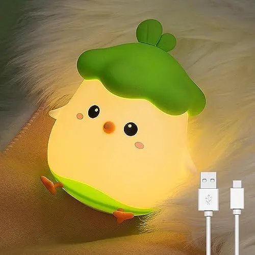 Produktbild: Gobesty Nachtlicht Kinder Silikon, Led Kawaii Nachttischlampe Kinder, Nachtlicht Baby Stilllicht Dimmbar und Zeitschaltuhr Küken Night Light Touch USB Aufladbar Nachtleucht für Lampe Babyzimmer Deko