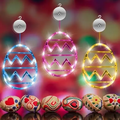 Produktbild: Gobesty Oster Fensterlichter, 3 Stück Ostereier Oster Lichterkette Osterdeko, Ostereier zum Aufhängen Lichterkette Fenster Beleuchtung Batteriebetrie mit Saugnäpfe, Osterdeko für Draußen & Innen