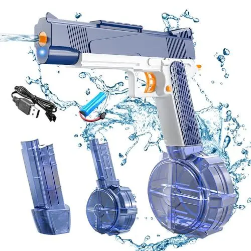 Produktbild: Gobesty Wasserpistole Elektrisch, Automatische Wasserspritzpistole Max Range 26ft, Spritzpistole Kinder 280CC + 50CC, Automatische Wasserpistole für Erwachsene und Kinder, Water Gun Spielzeug (CY040)