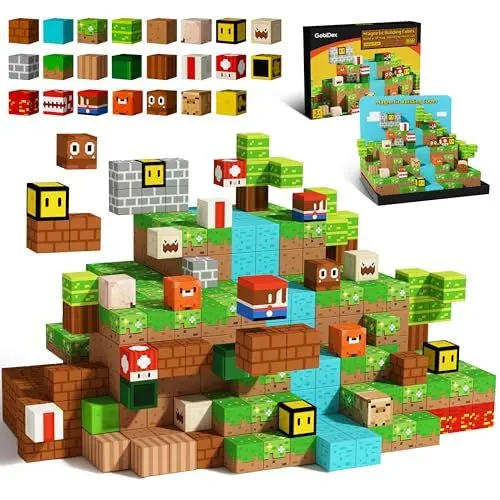 Produktbild: GobiDex Magnetische Bausteine, Bauen magnetische Blöcke Welt, Holzfäller Abenteuer Spiel für Jungen und Mädchen, Magnetspielzeug für Kinder Geschenke, Spielzeug ab 3-6, 4-8, 5-10, 2025 Neu