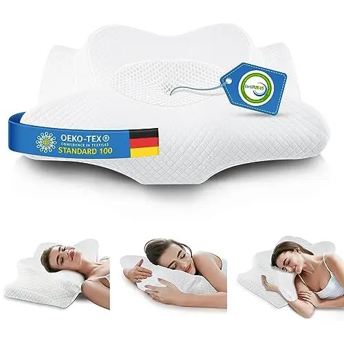 Produktbild: Gobikey Nackenkissen Kopfkissen Orthopädisches Kissen Memory Foam Kissen Ergonomisches Kopfkissen Nackenstützkissen gegen Seitenschläferkissen für Seiten, Rücken & Bauchschläfer Weiß