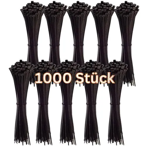 Produktbild: Gocableties Kabelbinder 1000 Stück Schwarz, 200 mm x 4,8 mm mit 22,2 kg Zugfestigkeit, UV Beständig Set