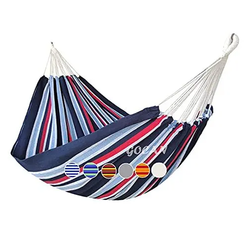 Produktbild: GOCAN XXL Hängematte 2 Personen 220x150cm Gesamtlänge 330cm Last 300kg Leinwand-Baumwoll-Hängematte Outdoor für Garten Indoor Kinder Balkon rot blau weiß