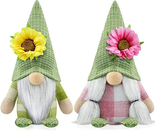 Produktbild: Godeufe 2er Set Frühling Wichtel Figuren Blume Dekoration Handgemachte Skandinavisches Tomte für Party Bauernhaus Home Tischdekoration (Grün)