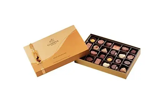 Produktbild: Godiva Chocolatier Gold Starre Schachtel - Signatur Milch-, Zartbitter- und Weiße Schokolade Gefüllt mit Ganache, Köstlichem Karamell, Zarten Pralinen & Anderen Köstlichen Füllungen – 25 Stück / 255g