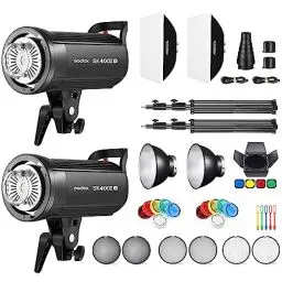 Produktbild: GODOX SK400IIV*2 Kit Professional Studio Strobe Flash LED Studioblitz Bowens Mount Dauerlicht Kit,400W,2.4G Wireless X System,5600±200K,Bowens Mount LED Modeling Lamp für Studio (SK400II Upgraded)