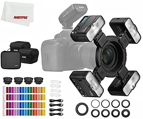 Produktbild: Godox MF12-K4 12W Makroblitz MF12,2,4G Drahtlose Steuerung,TTL/M-Modus,Eingebauter 3,7V/6,29W Lithium-Akku als externer TTL-Blitz,Kompatibel mit Nikon, Sony, Canon, Fuji, Olympus, Panasonic