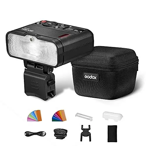 Produktbild: Godox MF12 Makroblitz, 2,4 GHz kabellose Steuerung, 0,01 bis 1,7 s Wiederaufladezeit, 3,7 V/6,29 W Lithium-Batterie, kompatibel mit Nikon Sony Canon Fuji Olympus und Panasonic, mit Einstelllicht