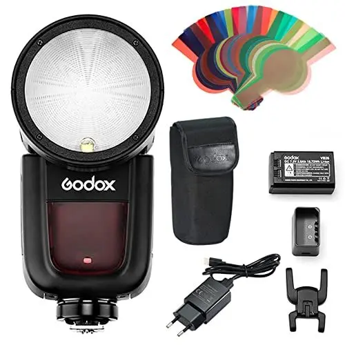 Produktbild: Godox V1F Kamerablitz 76Ws, TTL-Automatikblitz 2.4G Rundkopfblitzgerät, HSS 1/8000, 1,5s Recyclingzeit, 2600mAh Lithiumbatterie, LED-Modellierlampe für Fujifilm-Kamera