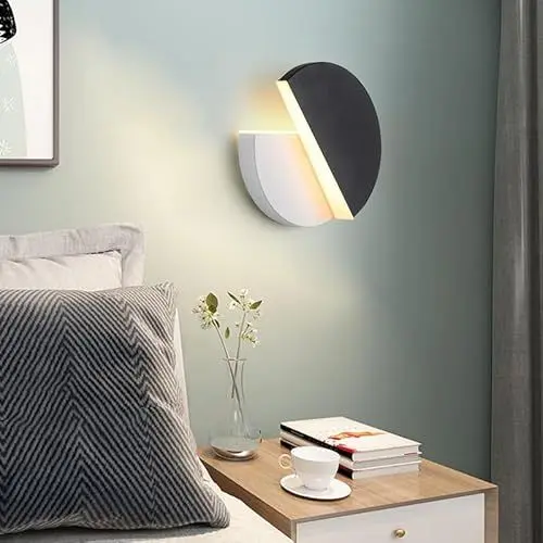 Produktbild: Goeco 10W LED Wandleuchten Innen, 3000K Warmweißes Licht LED Wandlampe Modern, Runde LED Wandleuchte 360° Drehbar, für Schlafzimmer Wohnzimmer Treppe Flur
