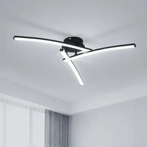 Produktbild: Goeco Schwarze LED Deckenleuchte 21W, LED Deckenlampe mit 4 Fimmig 6500K Kaltweißes Licht, LED Lampe Deckenbeleuchtung für Schlafzimmer Wohnzimmer Flur Küche