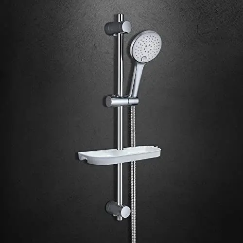 Produktbild: Görbach Duschset Duschstange mit Duschkopfhalter, Duschbrause mit schlauch und halterung, Brausestangeset 0.7m mit Duschablage/Seifenschale Handbrauseschlauch (D12, chrom)