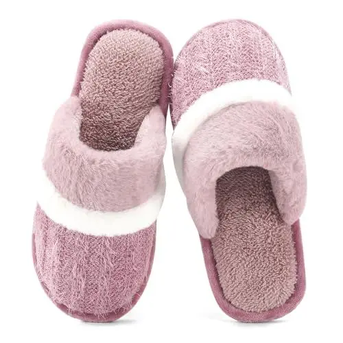 Produktbild: GOEWY Hausschuhe Damen Herren Winter Plüsch Wärme Pantoffeln Weiche Flache Memory Foam Home Rutschfeste Slippers(Dunkelrosa,37/38EU)