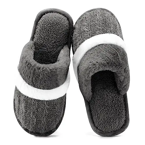 Produktbild: GOEWY Hausschuhe Damen Herren Winter Plüsch Wärme Pantoffeln Weiche Flache Memory Foam Home Rutschfeste Slippers(Grau,45.5/46.5EU)