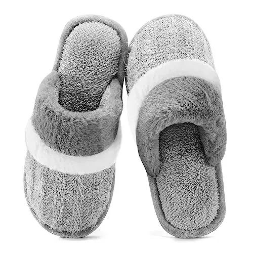 Produktbild: GOEWY Hausschuhe Damen Herren Winter Plüsch Wärme Pantoffeln Weiche Flache Memory Foam Home Rutschfeste Slippers(Hellgrau,38/39EU)
