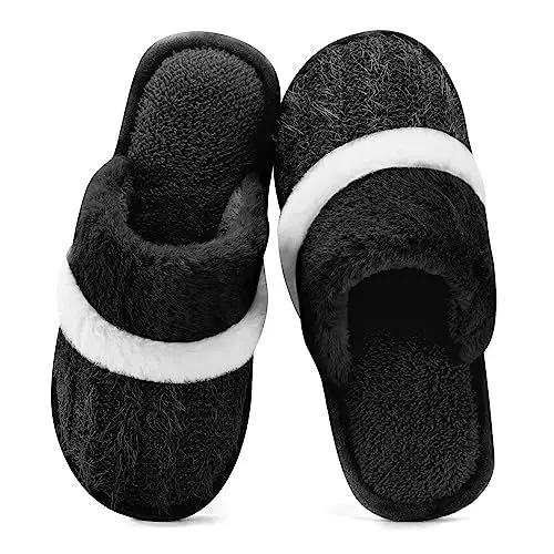 Produktbild: GOEWY Hausschuhe Damen Herren Winter Plüsch Wärme Pantoffeln Weiche Flache Memory Foam Home Rutschfeste Slippers(Schwarz,38/39EU)