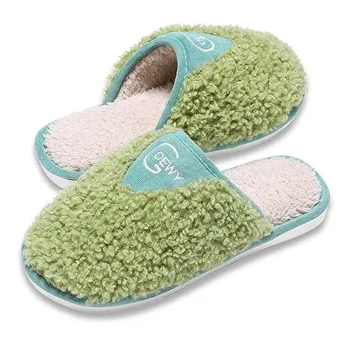 Produktbild: GOEWY Hausschuhe Damen Winter Pantoffeln Herren Plüsch Wärme Weiche Bequem Rutschfeste Memory Foam Slippers(Grün,41/42EU)
