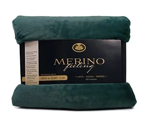 Produktbild: Gözze - Gemütliche Kuscheldecke, Merino Feeling, Wendbar, Hohe Dichte 600 g/m², 180 x 220 cm - Dunkelgrün
