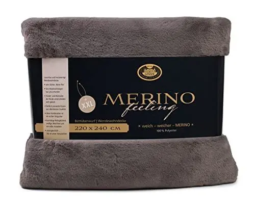 Produktbild: Gözze - Gemütliche Kuscheldecke, Merino Feeling, Wendbar, Hohe Dichte 600 g/m², 220 x 240 cm - Anthrazit