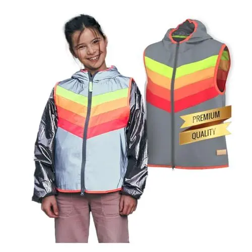 Produktbild: GOFLUO Warnweste 7-9Y - Reflektierende Jacke für Kinder Darkflow, Regenbogen Sicherheitsweste, Neonweste