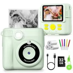Produktbild: Gofunly Kinderkamera Sofortbildkamera, Sofortbildkamera Kinder 2,4 Zoll Bildschirm 1080P Videokamera Kamera Kinder Sofortdruck mit 32GB Karte & 3 Rollen Druckpapier Geschenk für Kinder 3-12 Jahren